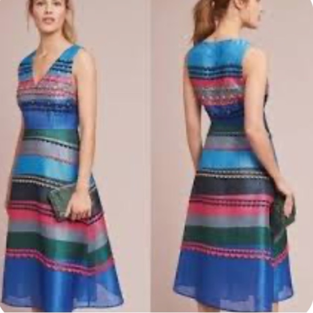Anthropology PANKAJ &NIDHI prisma multi color midi dress vneck size S colorful